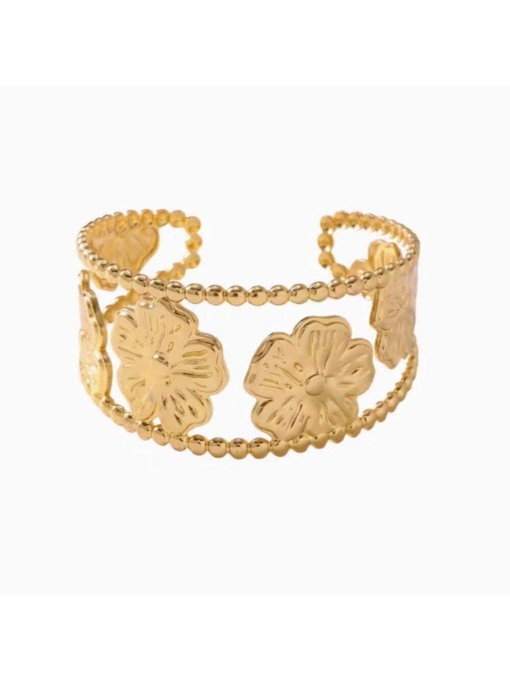 Flower-shaped Open Bracelet, Fashionable Elegant 304 Stainless Steel Bangle - Picture 4 of 8